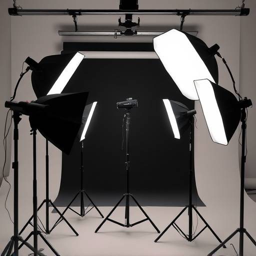 Professional studio lighting setup with softboxes and reflectors