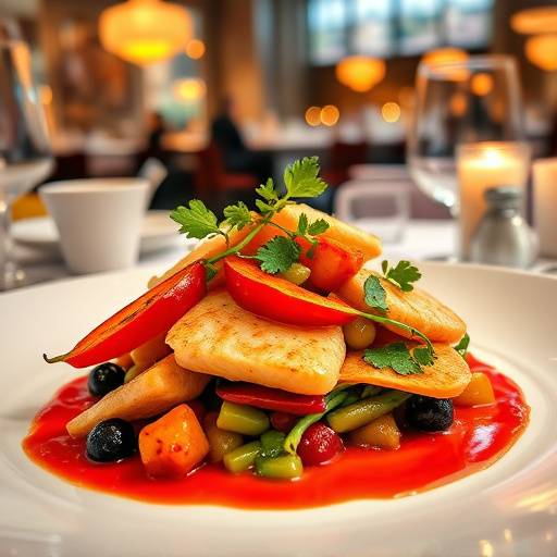 Vibrant image of a gourmet dish in a high-end restaurant setting.